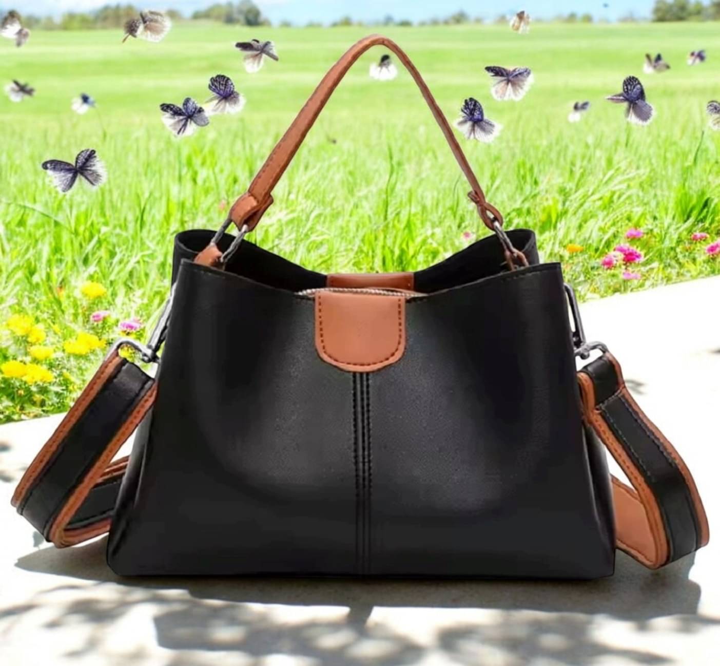     			MI PLUS Sling Bag PU Set of 1 ( Black )
