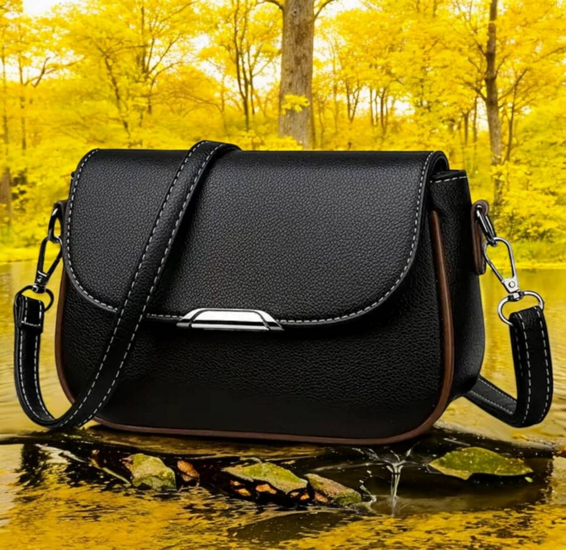     			MI PLUS Sling Bag PU Set of 1 ( Black )