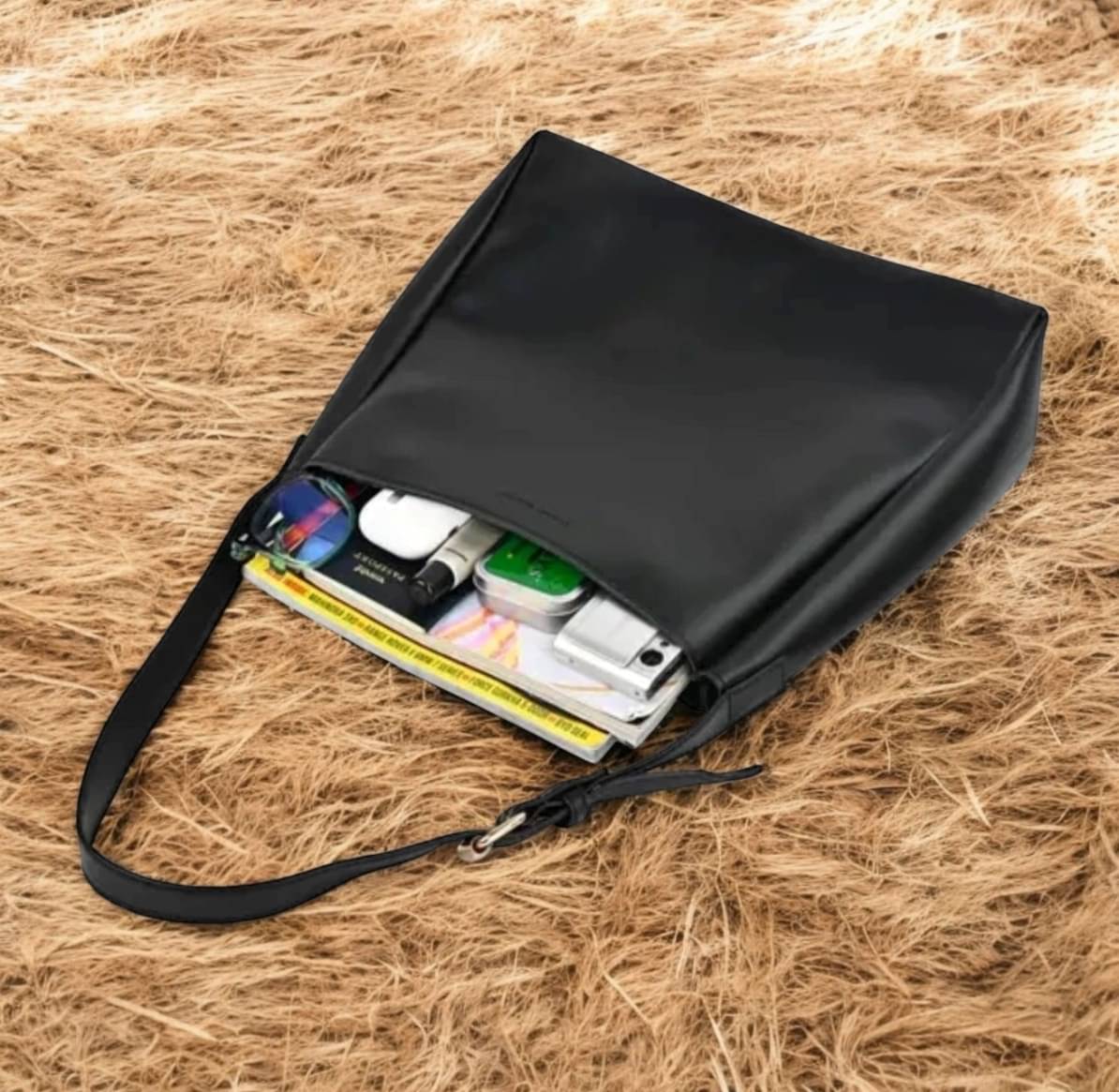     			MI PLUS Tote Bag PU Set of 1 ( Black )