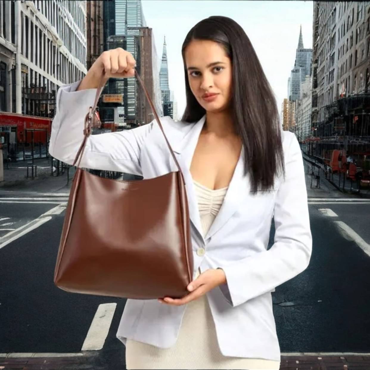     			MI PLUS Tote Bag PU Set of 1 ( Brown )