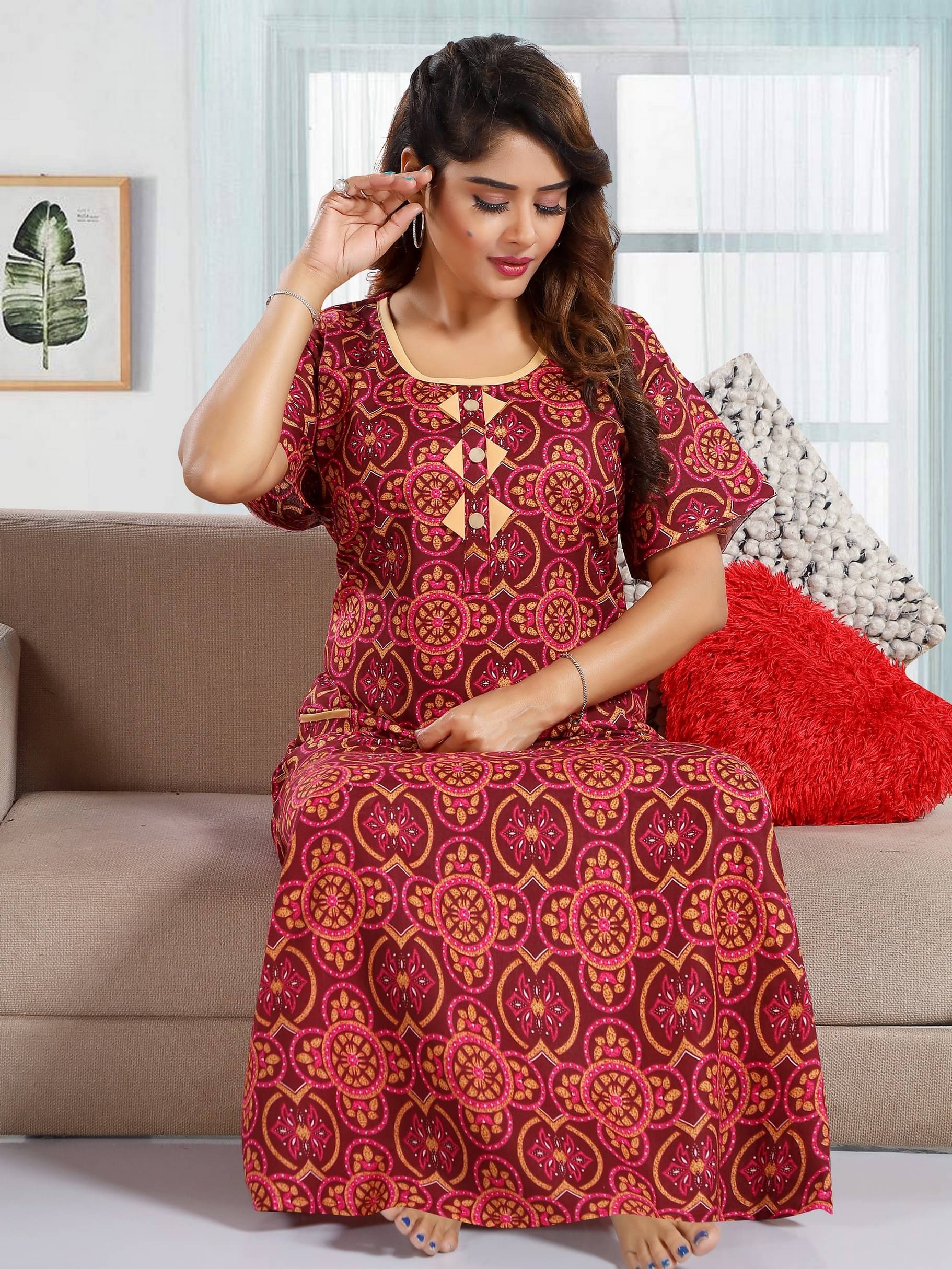     			Mallinath Multicolor Cotton Women's Nightwear Night Dress ( Pack of 1 )