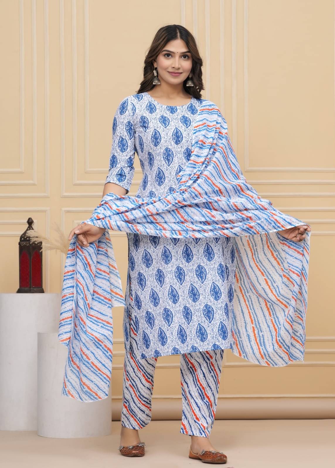 Metafab Women Cotton Printed Straight Kurti With Pants ( Blue ) Metafab Women Cotton Printed Straight Kurti With Pants ( Blue )