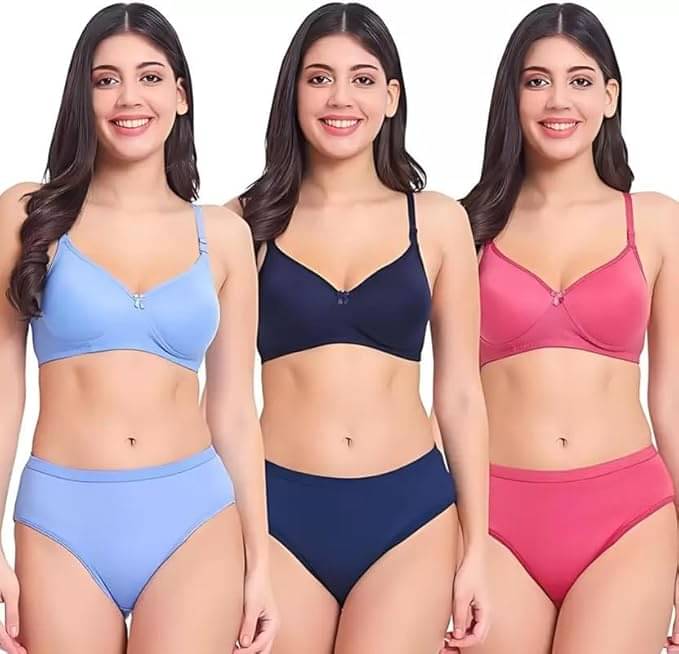 Narsingha Dreams Pack of 3 Cotton Blend Bra & Panty Set For Women ( Multicolor ) Narsingha Dreams Pack of 3 Cotton Blend Bra & Panty Set For Women ( Multicolor )