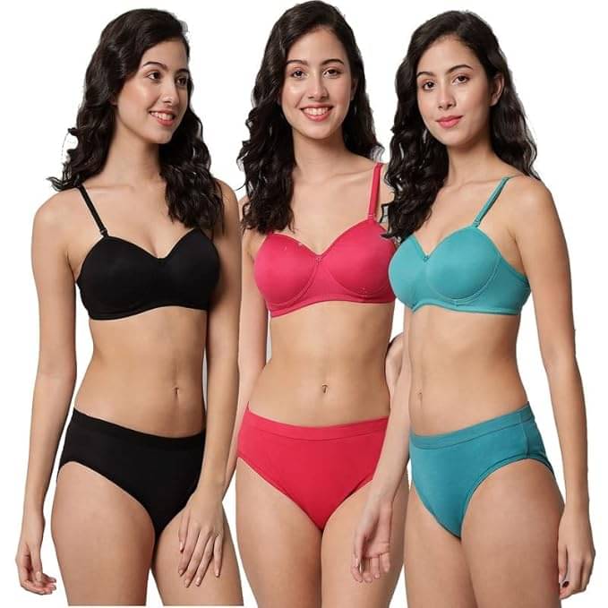 Narsingha Dreams Pack of 3 Cotton Blend Bra & Panty Set For Women ( Multicolor ) Narsingha Dreams Pack of 3 Cotton Blend Bra & Panty Set For Women ( Multicolor )