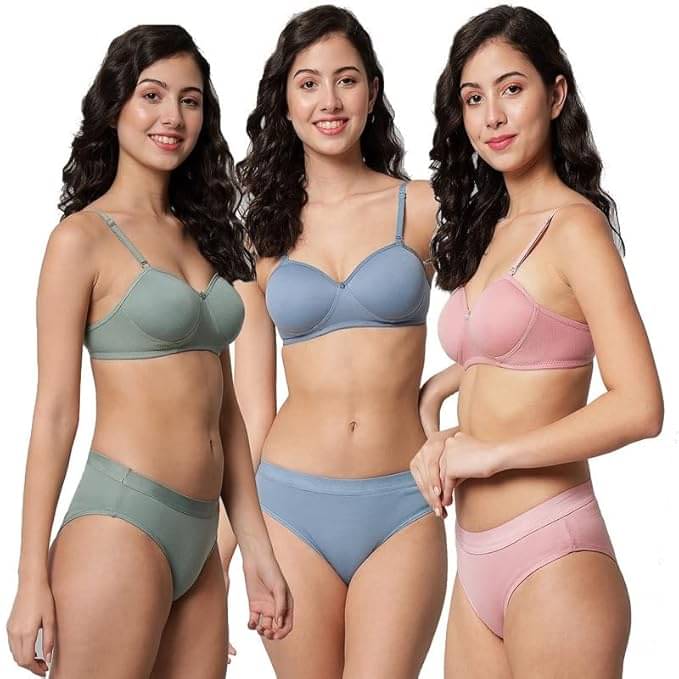 Narsingha Dreams Pack of 3 Cotton Blend Bra & Panty Set For Women ( Multicolor1 ) Narsingha Dreams Pack of 3 Cotton Blend Bra & Panty Set For Women ( Multicolor1 )