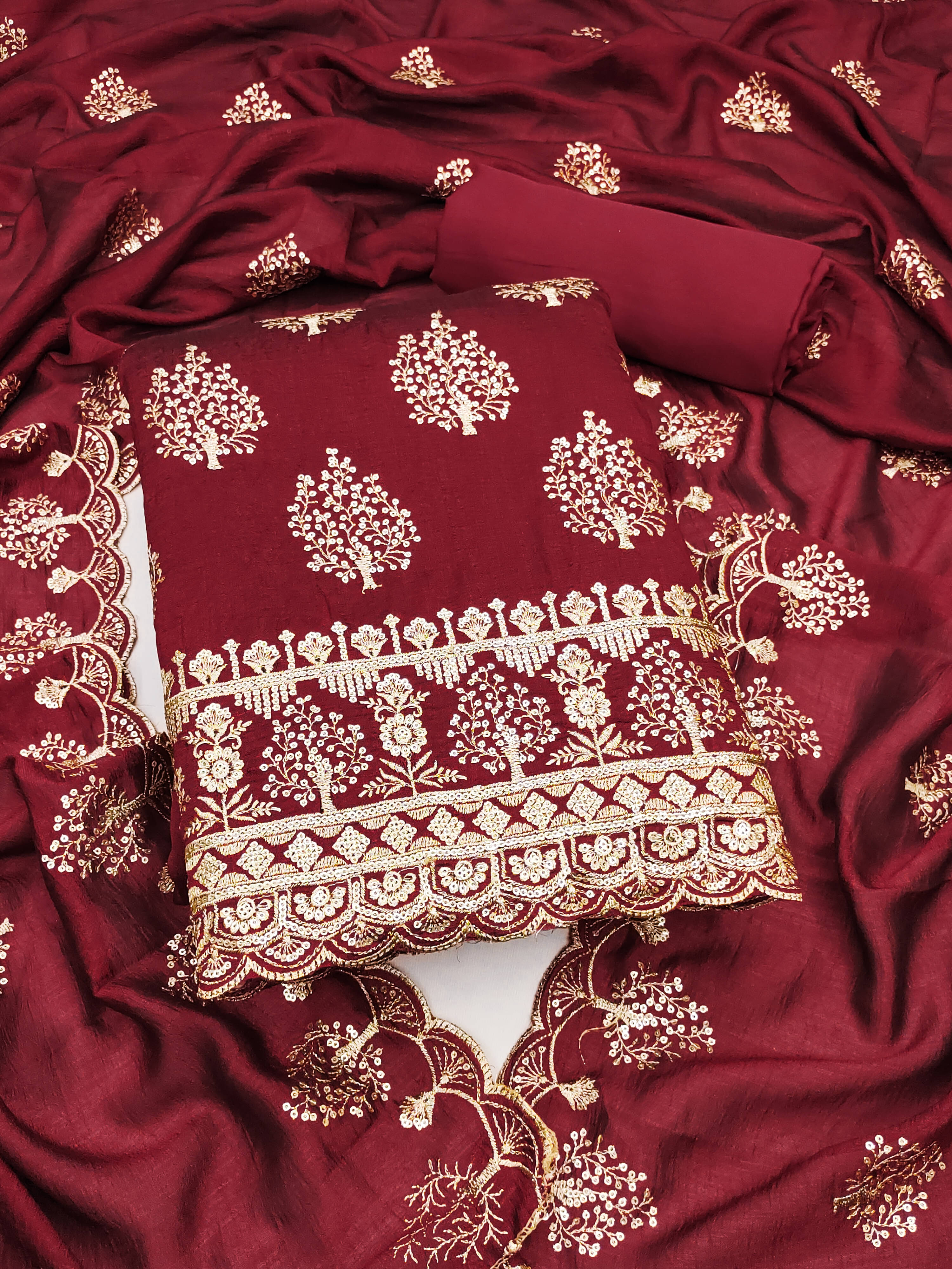Nayanthara Trends Women Silk Unstitched Dress Material ( Maroon ) Nayanthara Trends Women Silk Unstitched Dress Material ( Maroon )