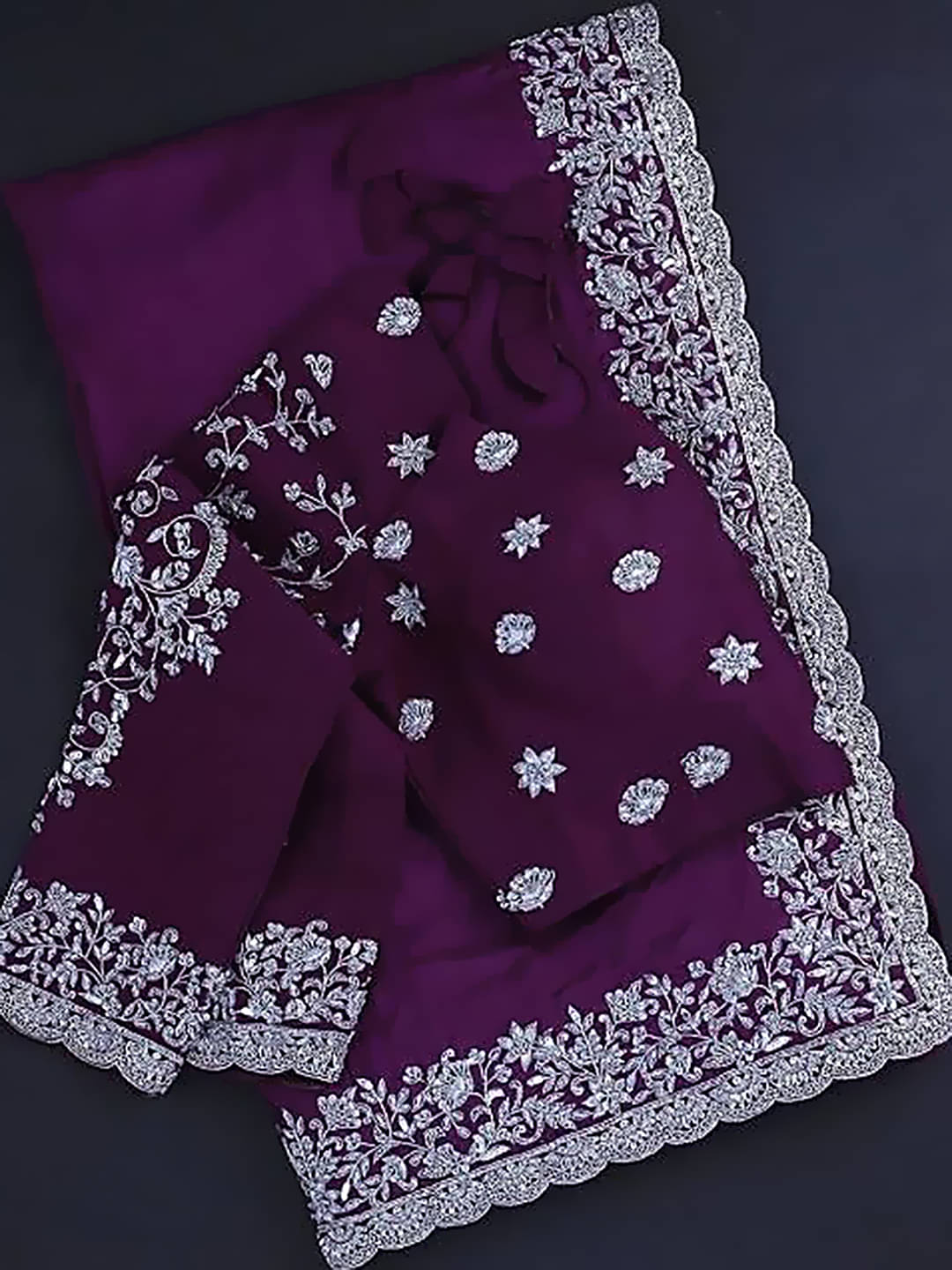 Prazvika Georgette Embroidered Chanderi saree With Unstitched Blouse Piece ( Purple ) Prazvika Georgette Embroidered Chanderi saree With Unstitched Blouse Piece ( Purple )