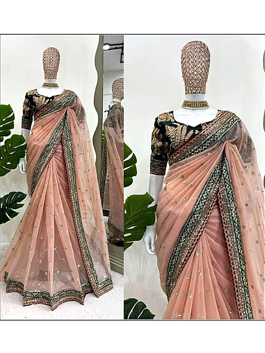     			Prazvika Net Embroidered Chanderi saree With Unstitched Blouse Piece ( Peach )