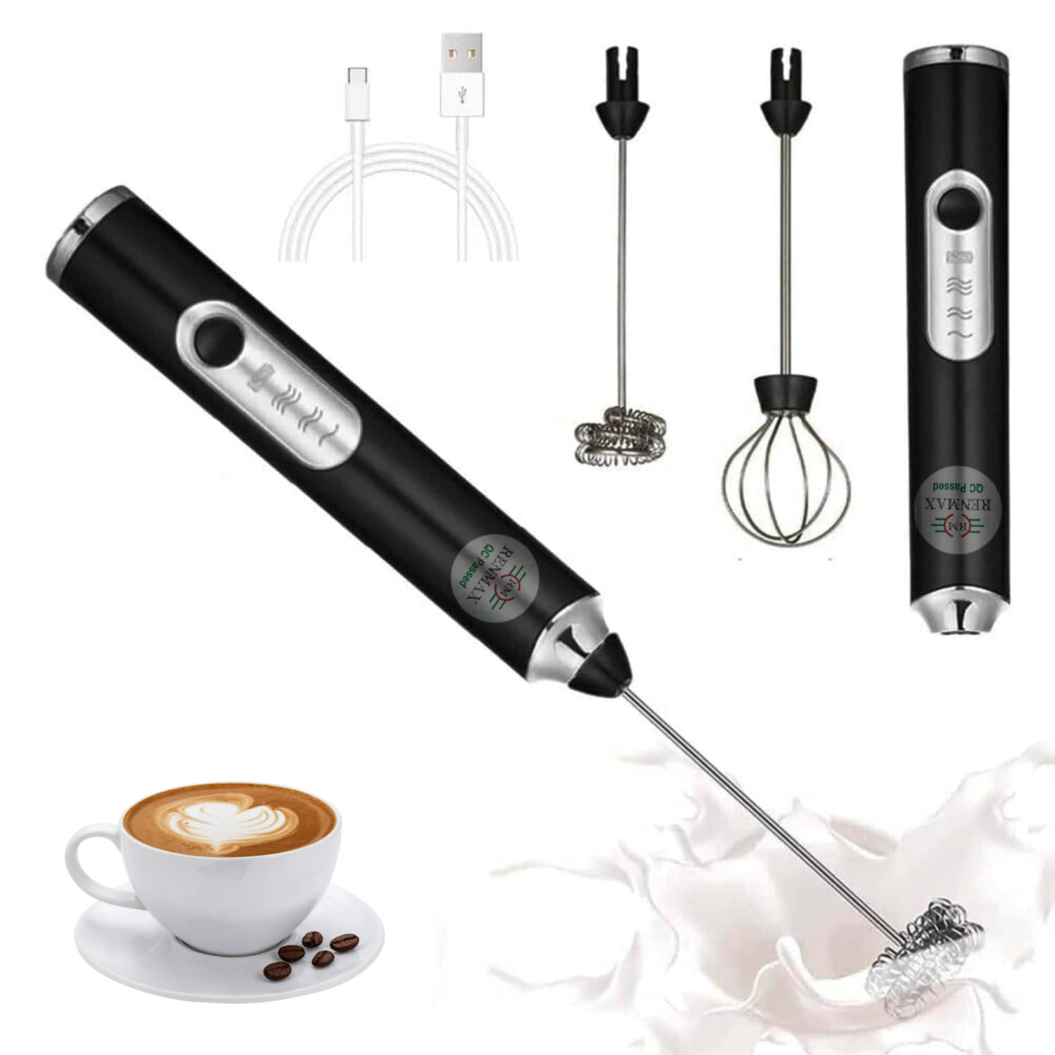     			RENMAX Black Rechargeable Frother 100 Hand Blender Stand Whisker