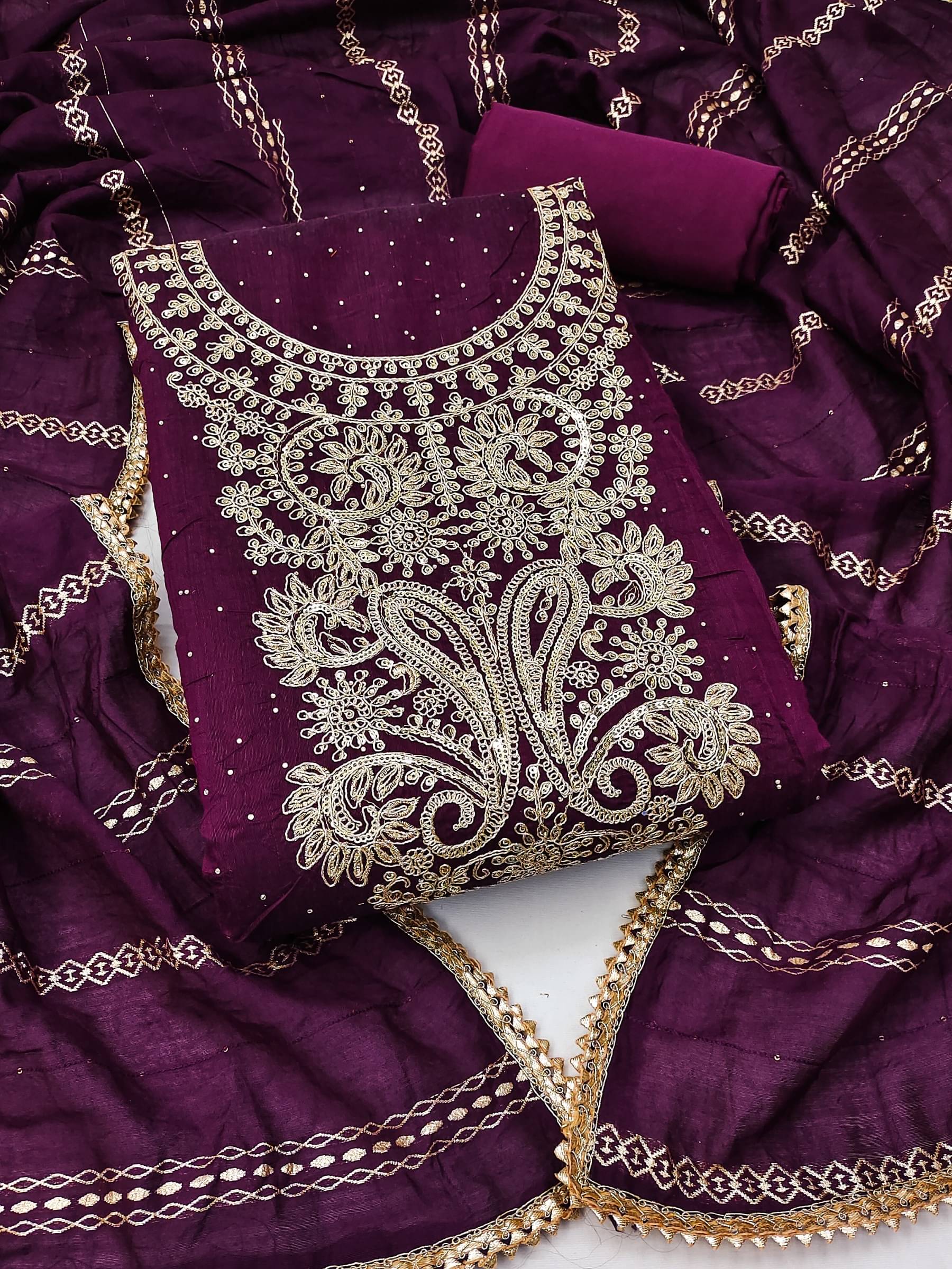 Rangtulika Ethnics Women Chanderi Unstitched Dress Material ( Purple )     			Rangtulika Ethnics Women Chanderi Unstitched Dress Material ( Purple )