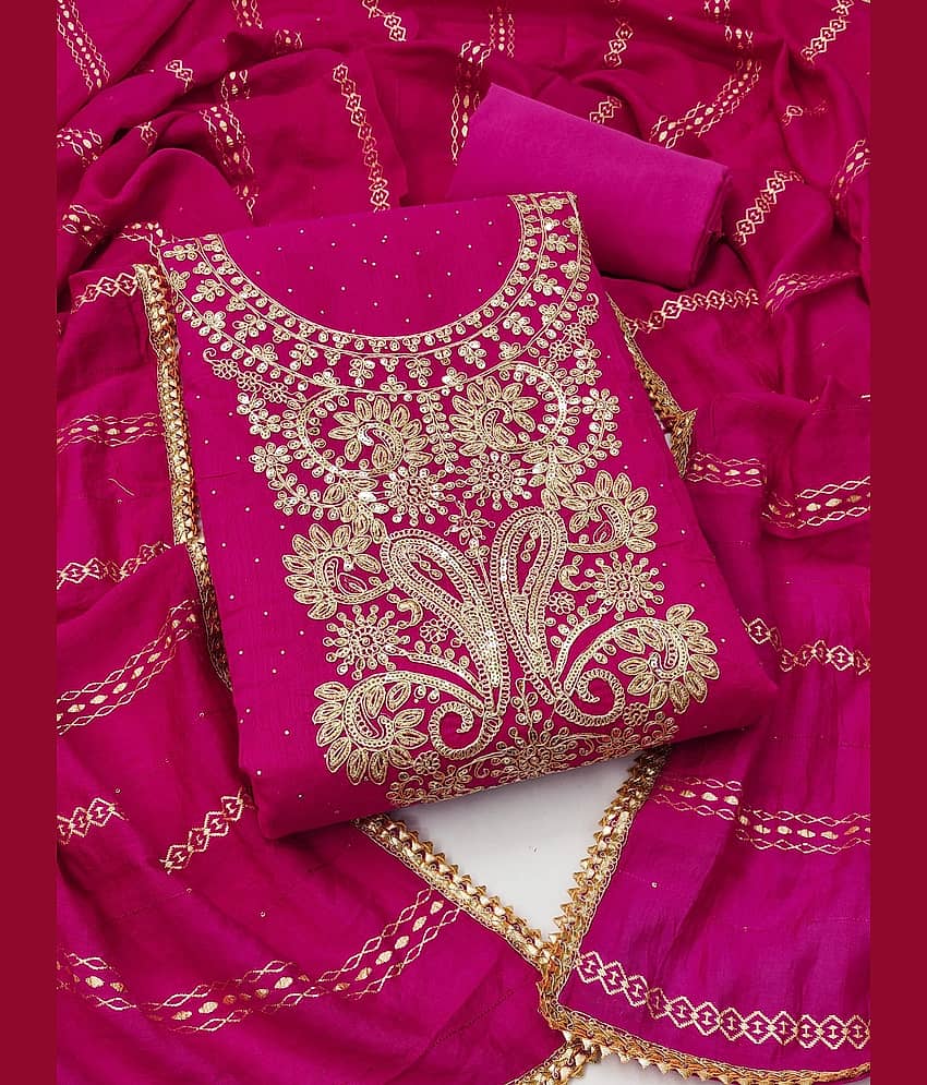 Rangtulika Ethnics Women Chanderi Unstitched Dress Material ( Pink ) - Unstitched Fabrics | Buy online on ZillyBuy