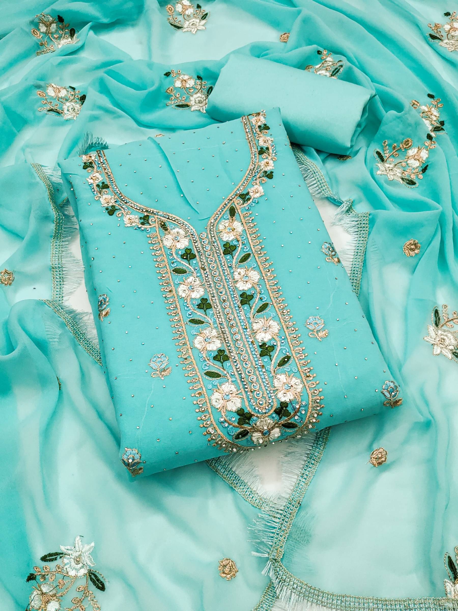     			Rangtulika Ethnics Women Georgette Unstitched Dress Material ( Blue )