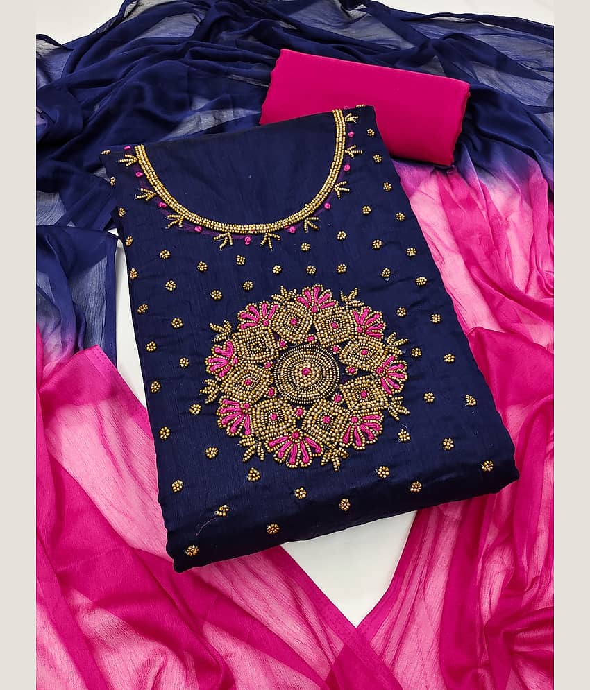 Rangtulika Ethnics Women Silk Unstitched Dress Material ( Blue ) - Unstitched Fabrics | Buy online on ZillyBuy