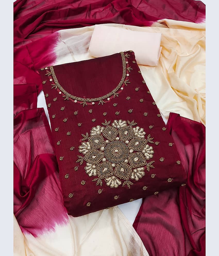 Rangtulika Ethnics Women Silk Unstitched Dress Material ( Maroon ) - Unstitched Fabrics | Buy online on ZillyBuy
