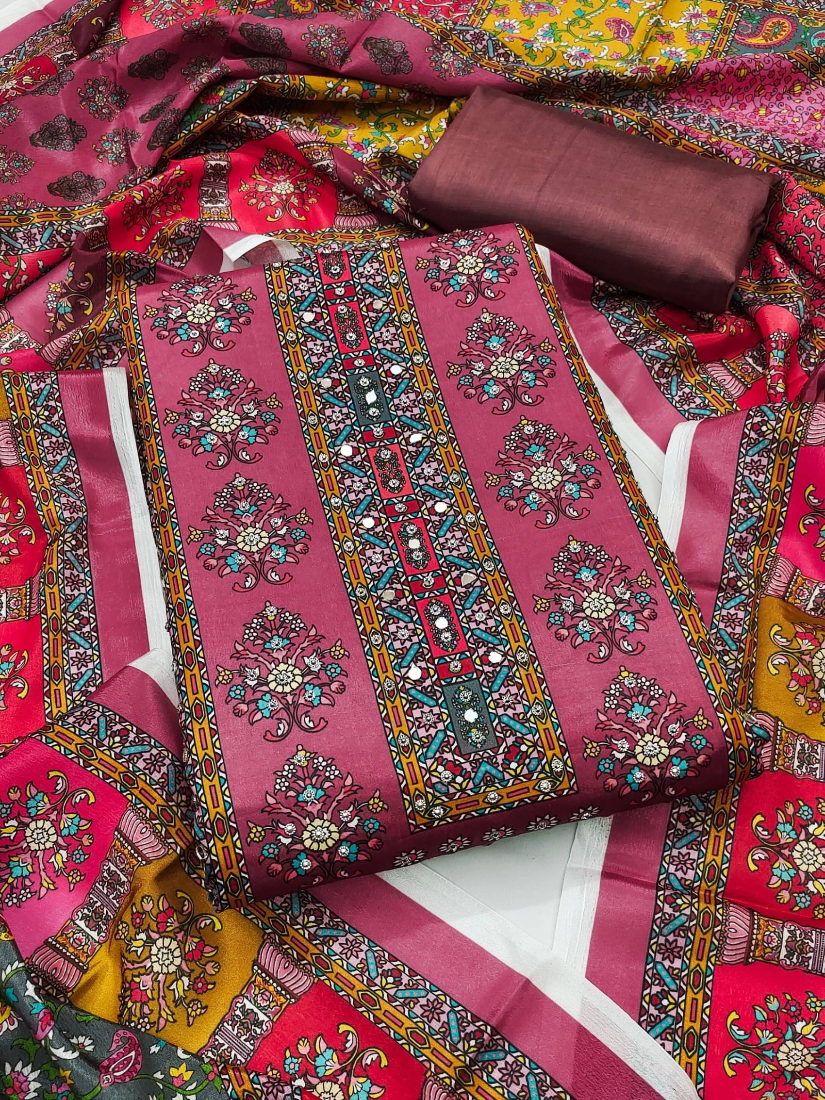 Rangtulika Ethnics Women Silk Unstitched Dress Material ( Multicolor 3 )     			Rangtulika Ethnics Women Silk Unstitched Dress Material ( Multicolor 3 )