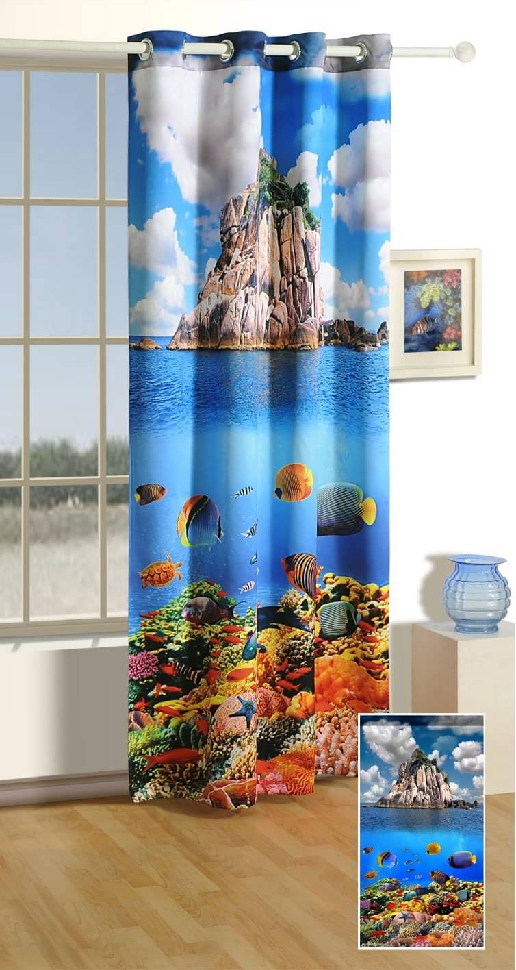     			Sai Arpan Abstract Blackout Eyelet Curtain 7 ft ( Pack of 1 ) - Multi Color