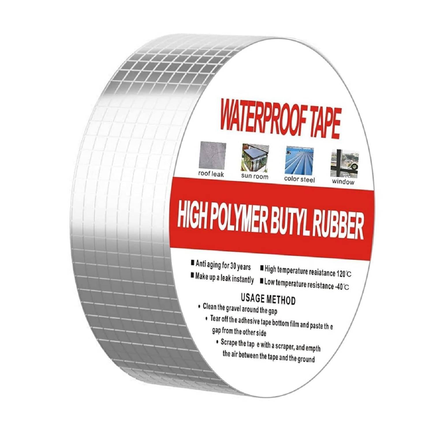     			Strong Adhesive Waterproof tape Permanent Repair Roof Water Leakage Solution Rubber Foil Suitable for Roof Leak, surface Crack, Window Sill Gap, Boat Sealing, Tank Leak
