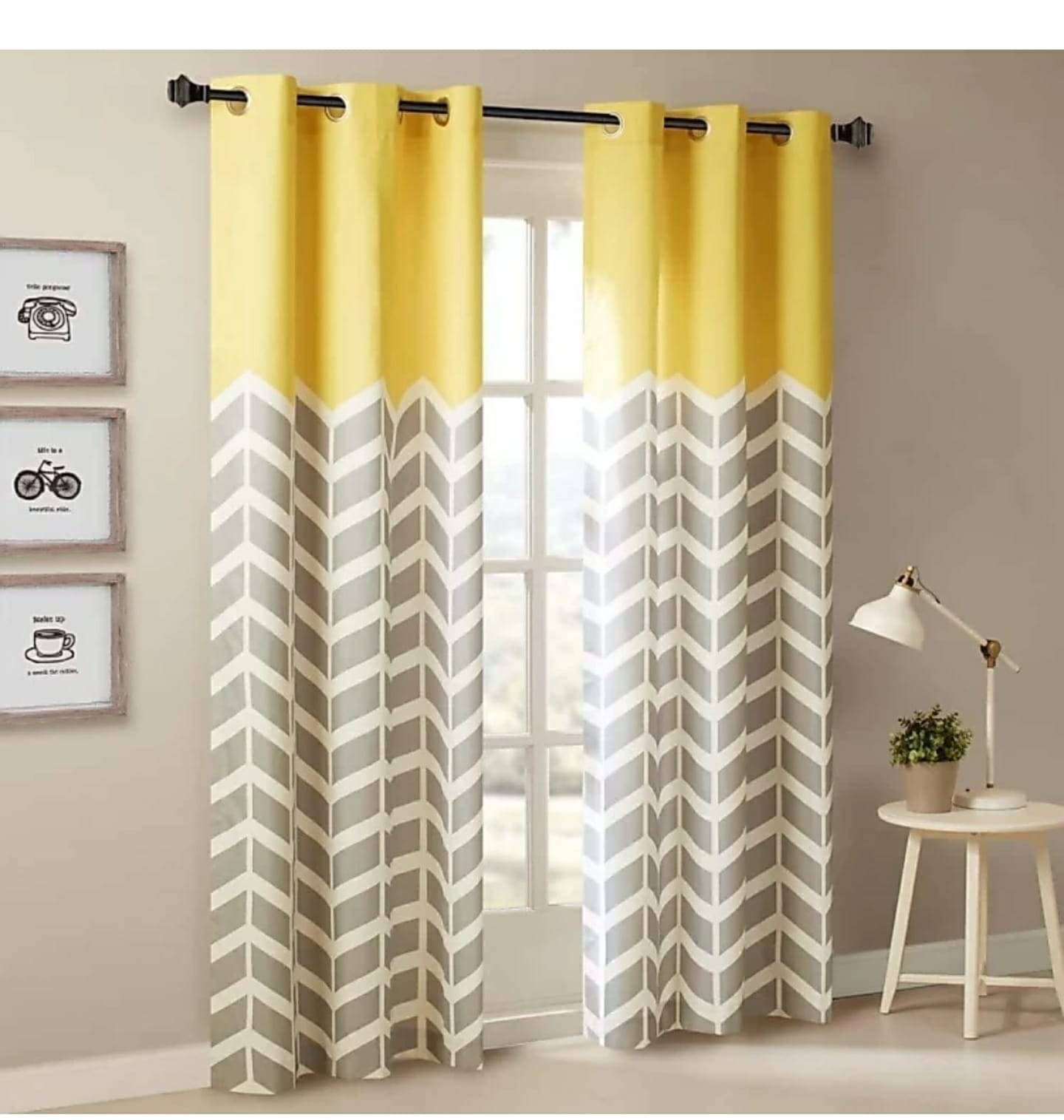 The Lugai Fashion Abstract Room Darkening Eyelet Curtain 7 FT ( Pack of 1 ) - Yellow     			The Lugai Fashion Abstract Room Darkening Eyelet Curtain 7 FT ( Pack of 1 ) - Yellow