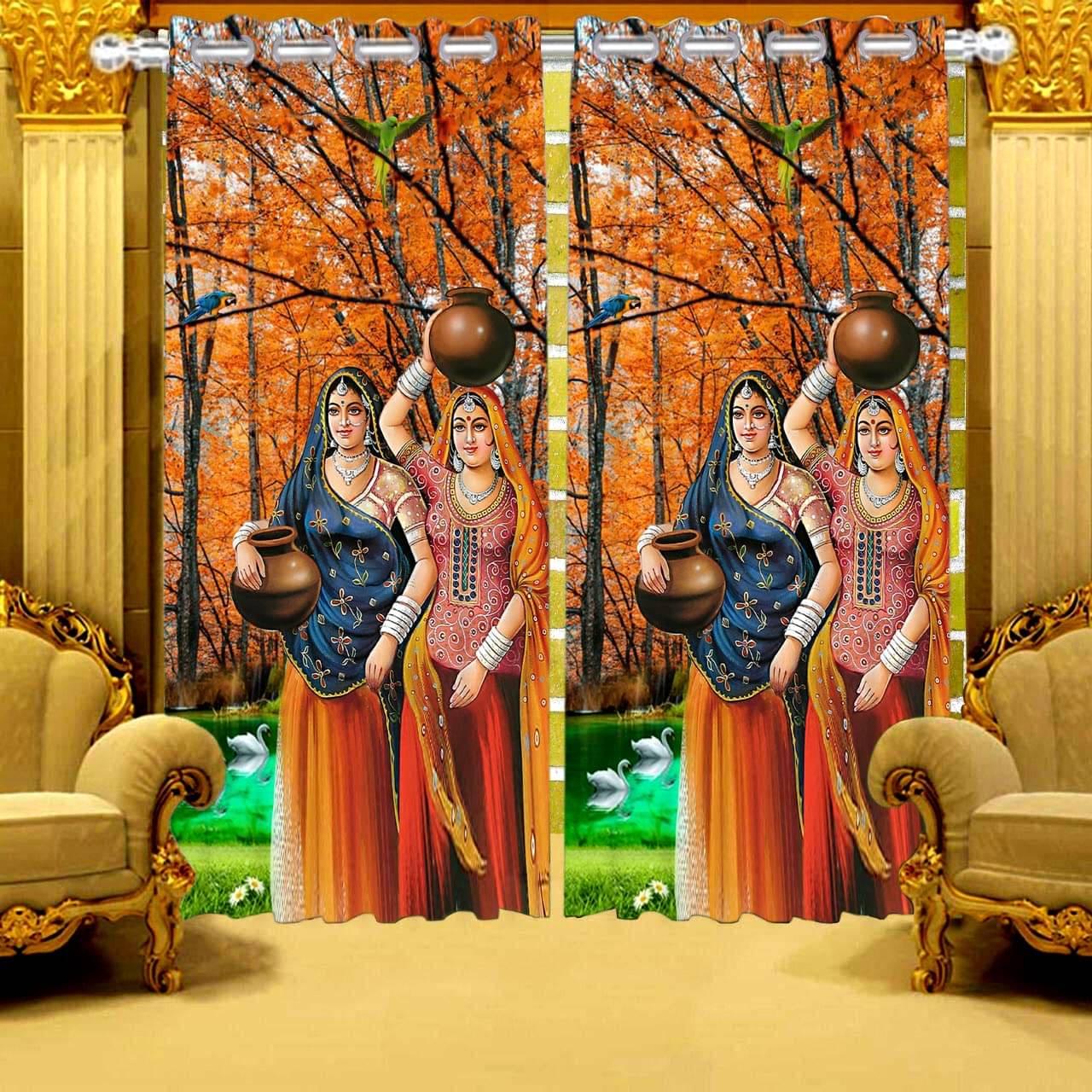 The Lugai Fashion Abstract Room Darkening Eyelet Curtain 5 FT ( Pack of 1 ) - Multi Color The Lugai Fashion Abstract Room Darkening Eyelet Curtain 5 FT ( Pack of 1 ) - Multi Color