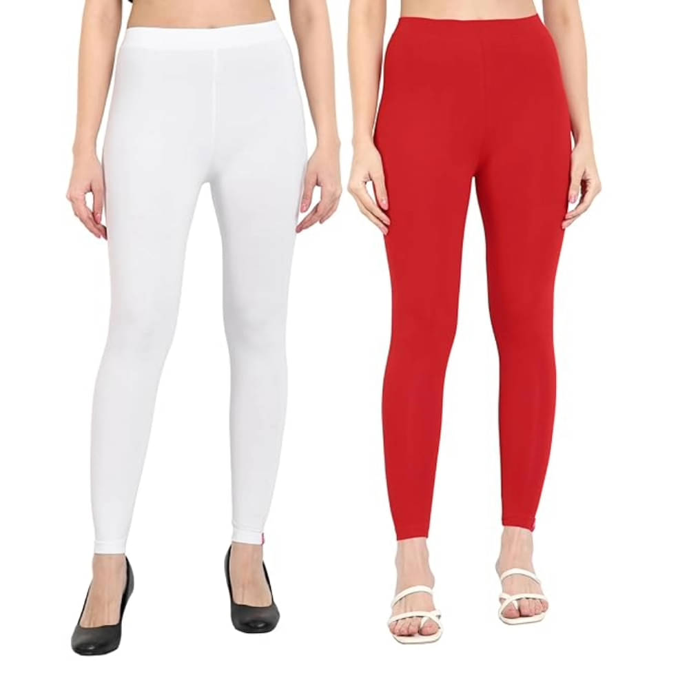     			ULTIMATE SHOPPING NETWORK Pack of 2 Lycra Women's Leggings ( White,Red )