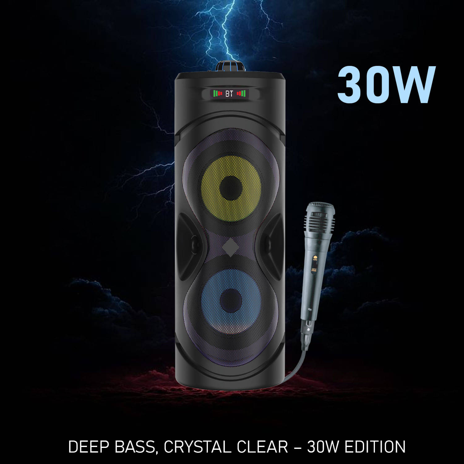     			V WORTEX THUNDER 30 W Bluetooth Speaker Bluetooth v5.0 with USB,SD card Slot,Aux Playback Time 4 hrs Black