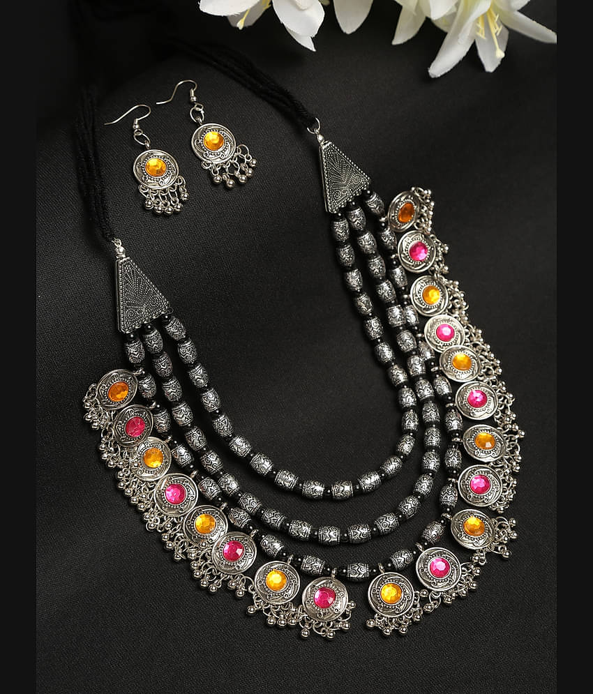 YOUBELLA Silver Alloy Necklace Set ( Pack of 1 )