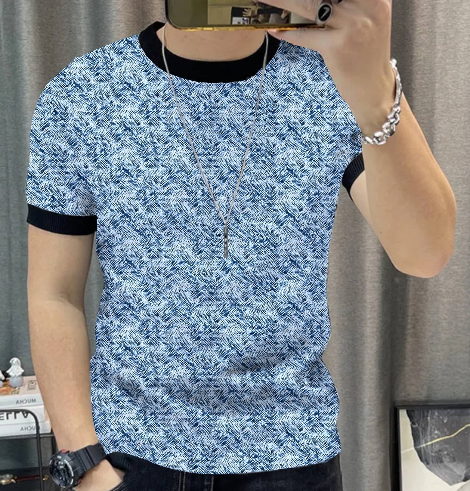     			happy khajana Men Polyester Regular Fit Printed T-Shirt ( Aqua Blue )