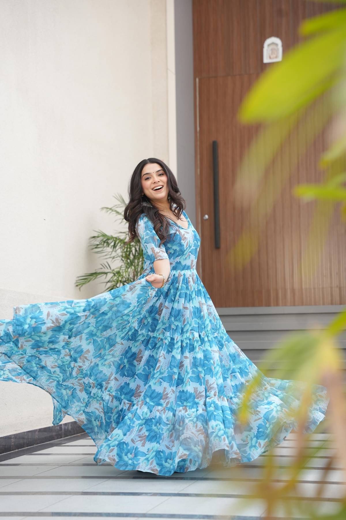     			keshav fashion Women Georgette Flared Stitched Ethnic Gown ( Blue )