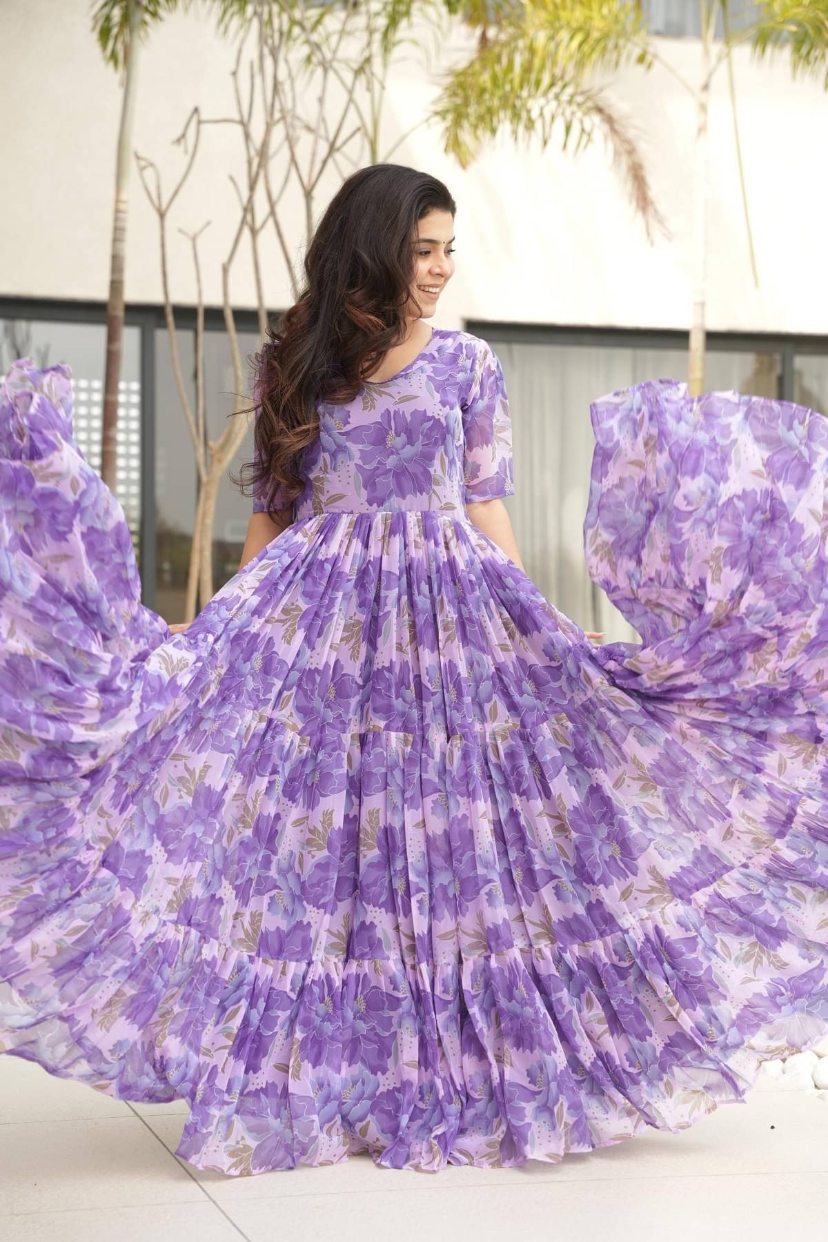keshav fashion Women Georgette Flared Stitched Ethnic Gown ( Purple ) keshav fashion Women Georgette Flared Stitched Ethnic Gown ( Purple )