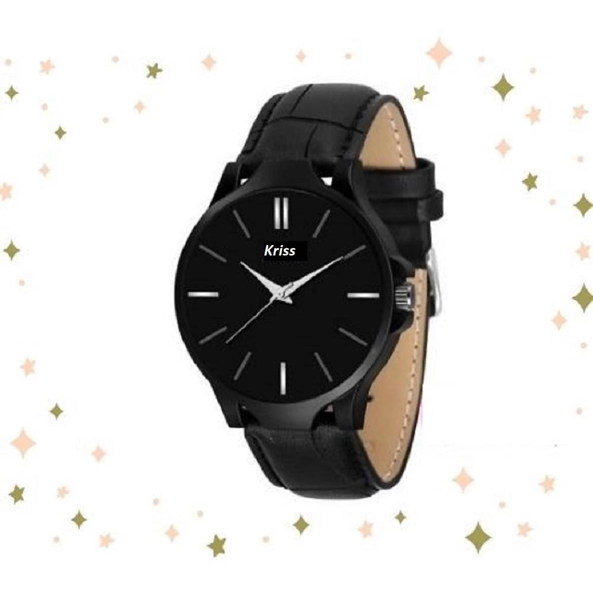     			kriss collection Black Leather Analog Men's Watch
