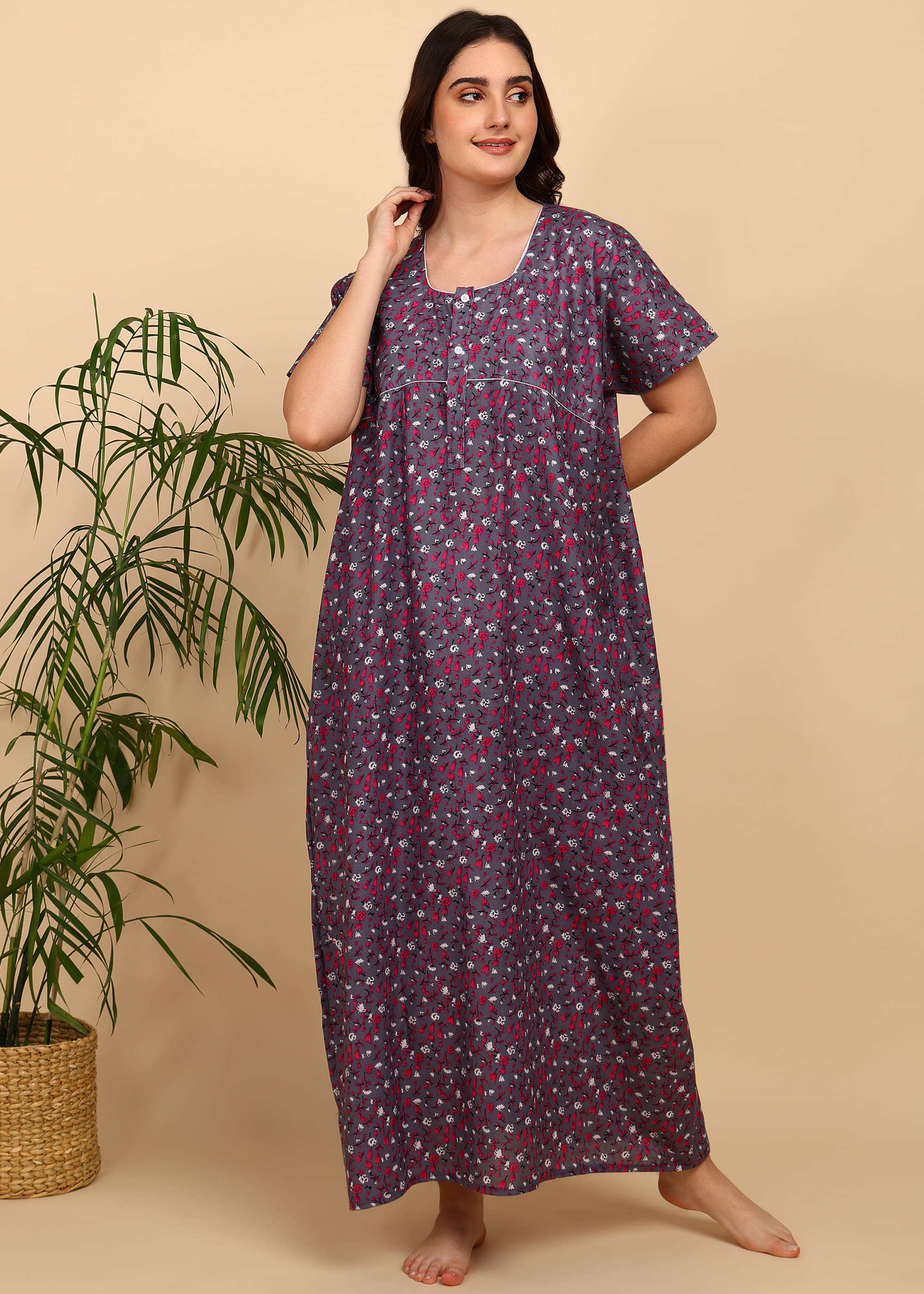     			manidhari fab Lavender Cotton Women's Nightwear Nighty & Night Gowns ( Pack of 1 )