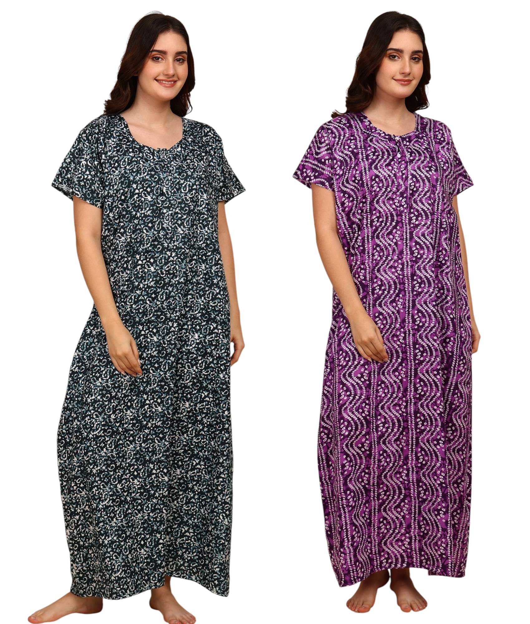     			manidhari fab Multicolor Cotton Women's Nightwear Night Dress ( Pack of 2 )