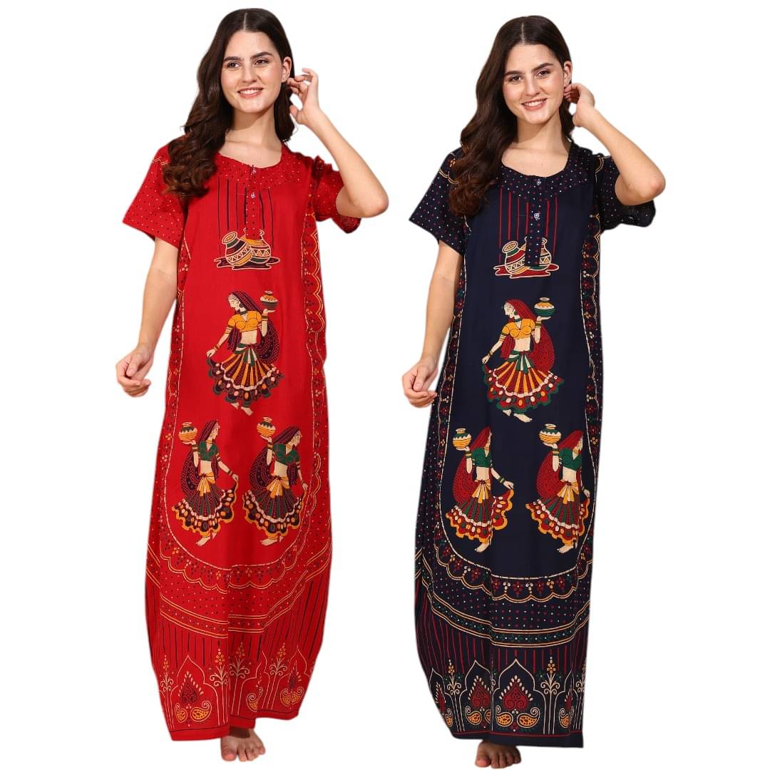 manidhari fab Multicolor Cotton Women's Nightwear Night Dress ( Pack of 2 ) manidhari fab Multicolor Cotton Women's Nightwear Night Dress ( Pack of 2 )