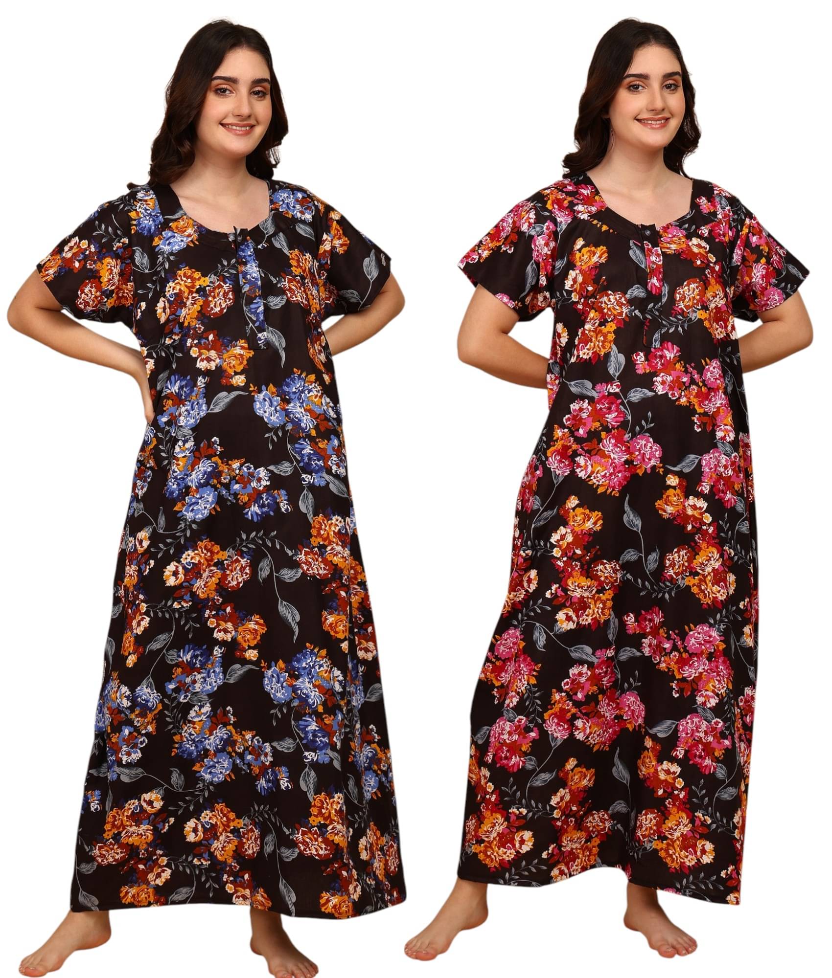 manidhari fab Multicolor Cotton Women's Nightwear Nighty & Night Gowns ( Pack of 2 ) manidhari fab Multicolor Cotton Women's Nightwear Nighty & Night Gowns ( Pack of 2 )