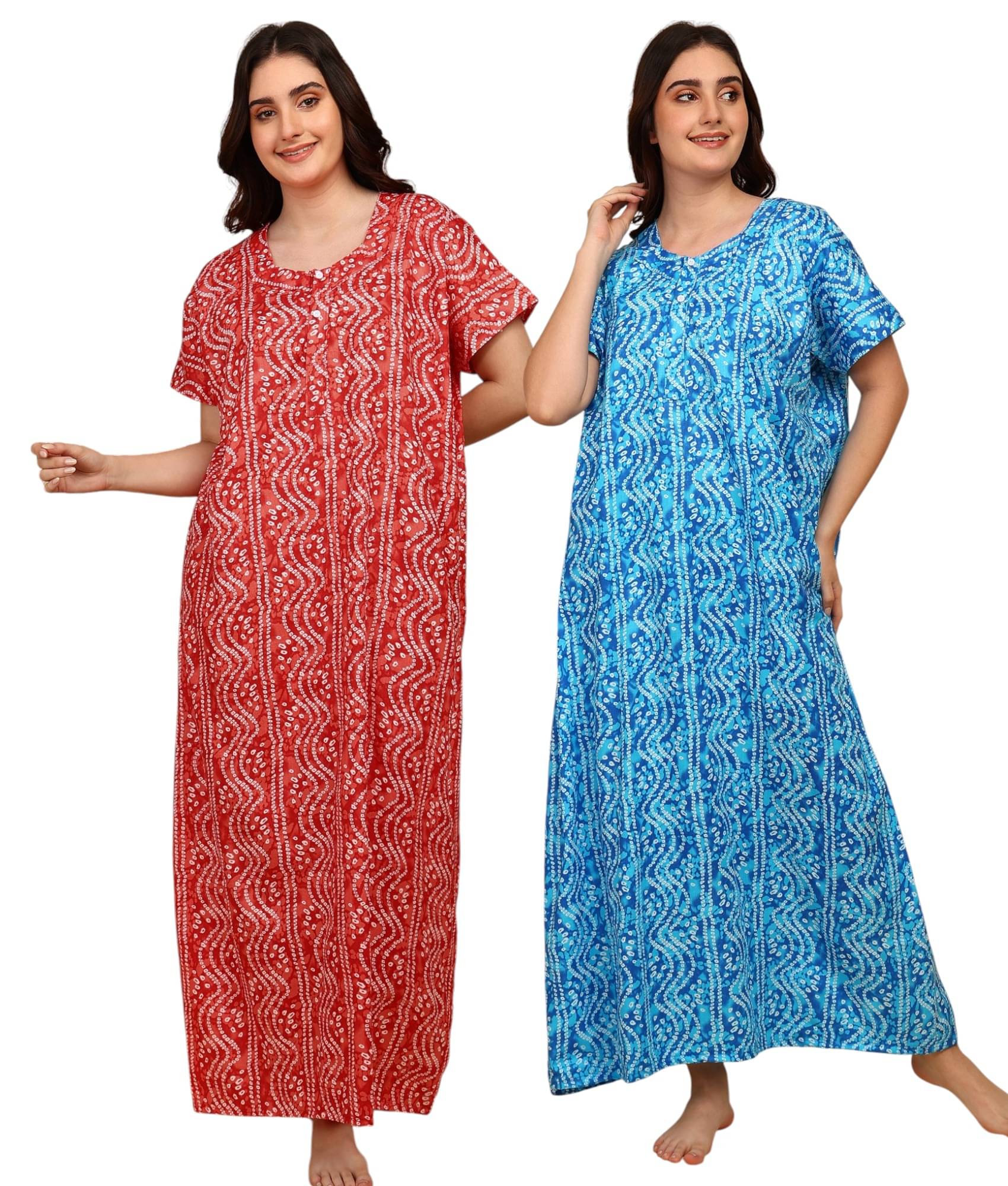manidhari fab Multicolor Cotton Women's Nightwear Night Dress ( Pack of 2 )     			manidhari fab Multicolor Cotton Women's Nightwear Night Dress ( Pack of 2 )