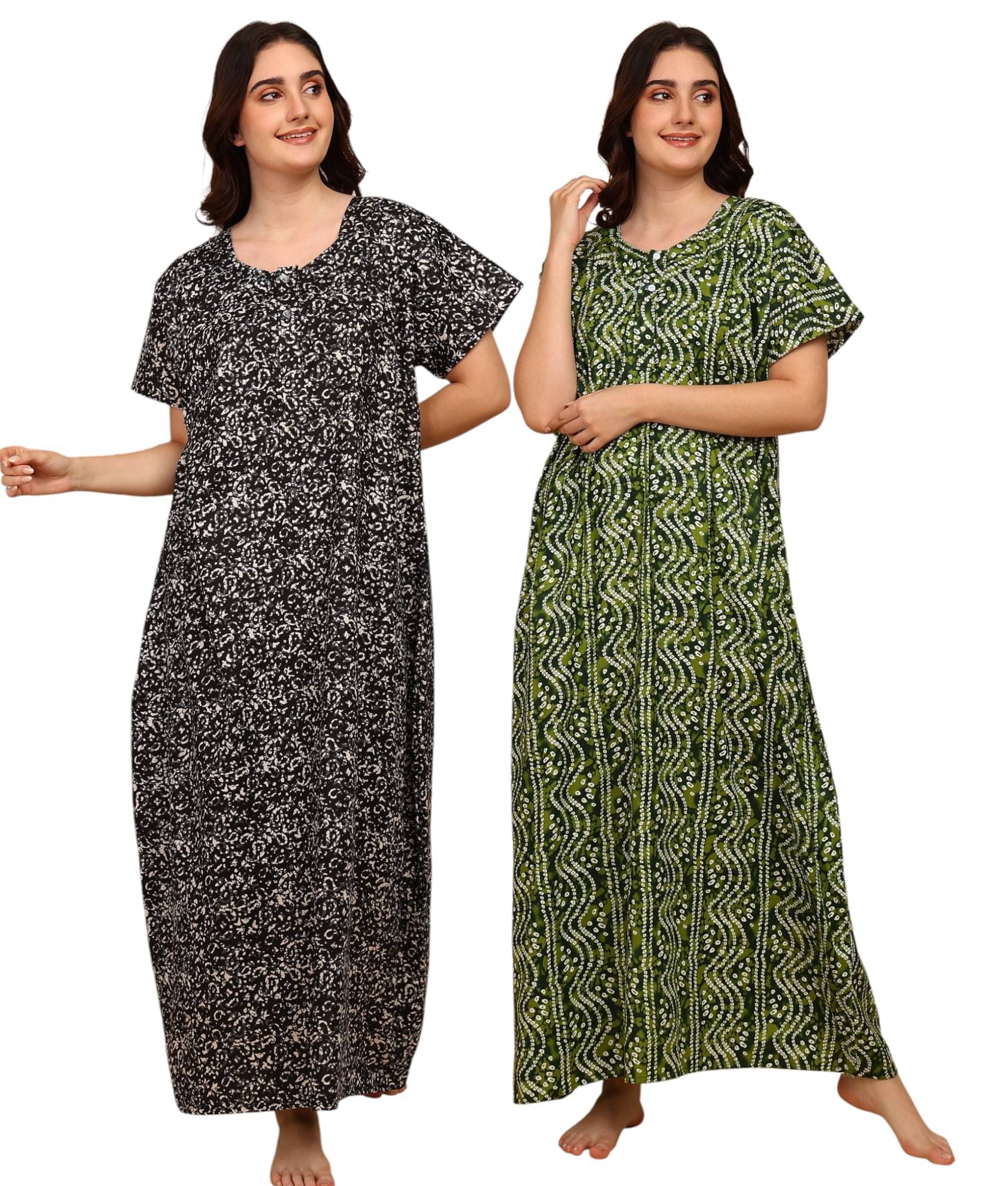 manidhari fab Multicolor Cotton Women's Nightwear Night Dress ( Pack of 2 )     			manidhari fab Multicolor Cotton Women's Nightwear Night Dress ( Pack of 2 )