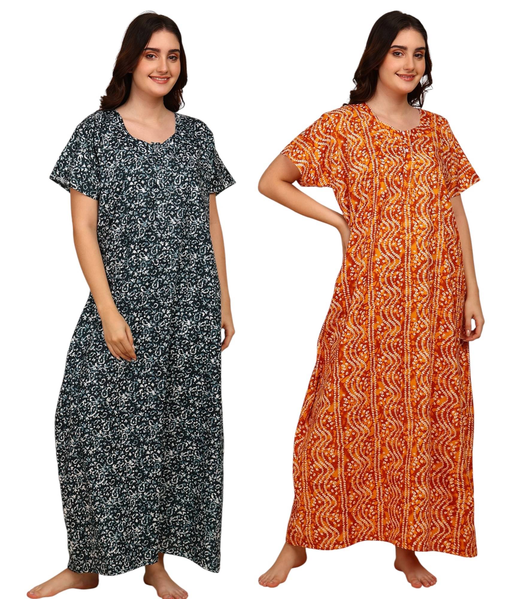 manidhari fab Multicolor Cotton Women's Nightwear Night Dress ( Pack of 2 ) manidhari fab Multicolor Cotton Women's Nightwear Night Dress ( Pack of 2 )