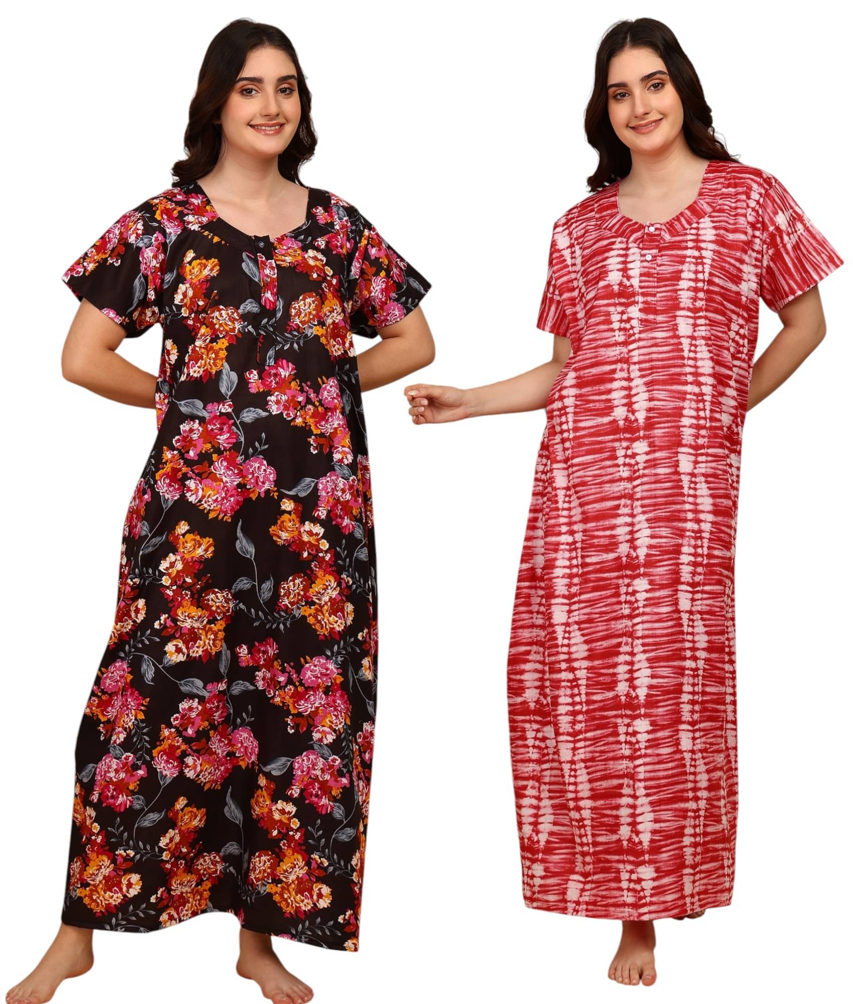 manidhari fab Multicolor Cotton Women's Nightwear Night Dress ( Pack of 2 ) manidhari fab Multicolor Cotton Women's Nightwear Night Dress ( Pack of 2 )