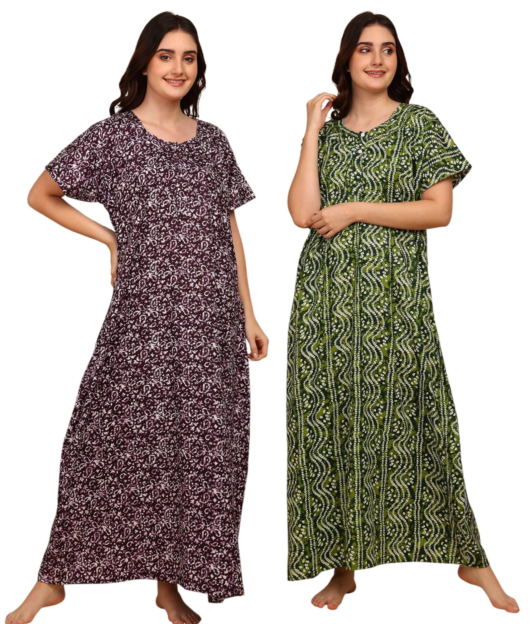 manidhari fab Multicolor Cotton Women's Nightwear Night Dress ( Pack of 2 ) manidhari fab Multicolor Cotton Women's Nightwear Night Dress ( Pack of 2 )