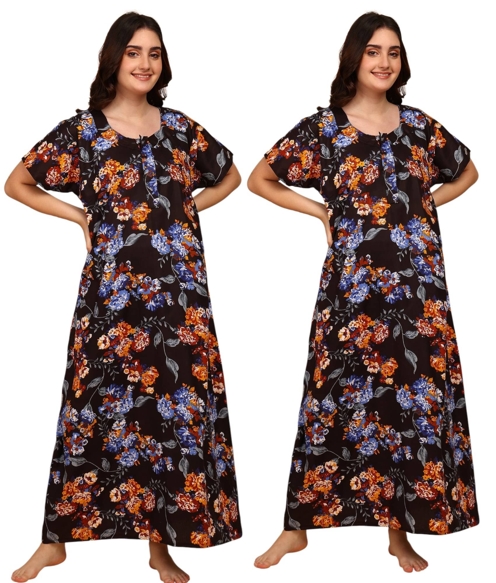 manidhari fab Multicolor Cotton Women's Nightwear Night Dress ( Pack of 2 )     			manidhari fab Multicolor Cotton Women's Nightwear Night Dress ( Pack of 2 )