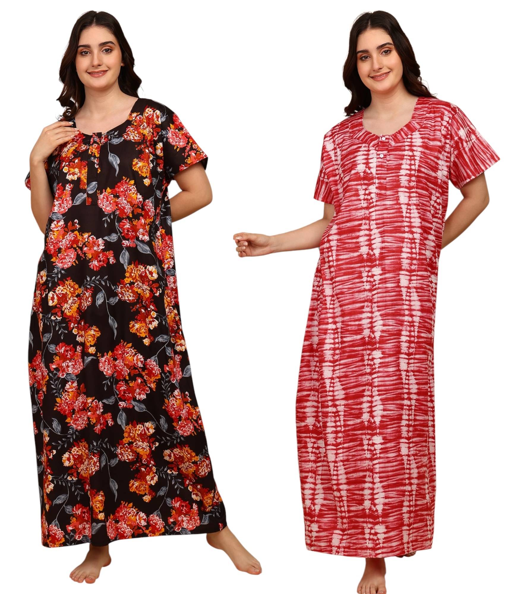 manidhari fab Multicolor Cotton Women's Nightwear Night Dress ( Pack of 2 ) manidhari fab Multicolor Cotton Women's Nightwear Night Dress ( Pack of 2 )