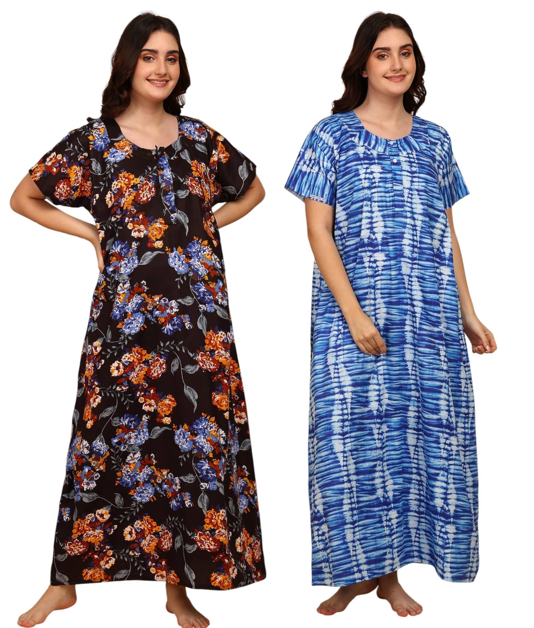     			manidhari fab Multicolor Cotton Women's Nightwear Night Dress ( Pack of 2 )