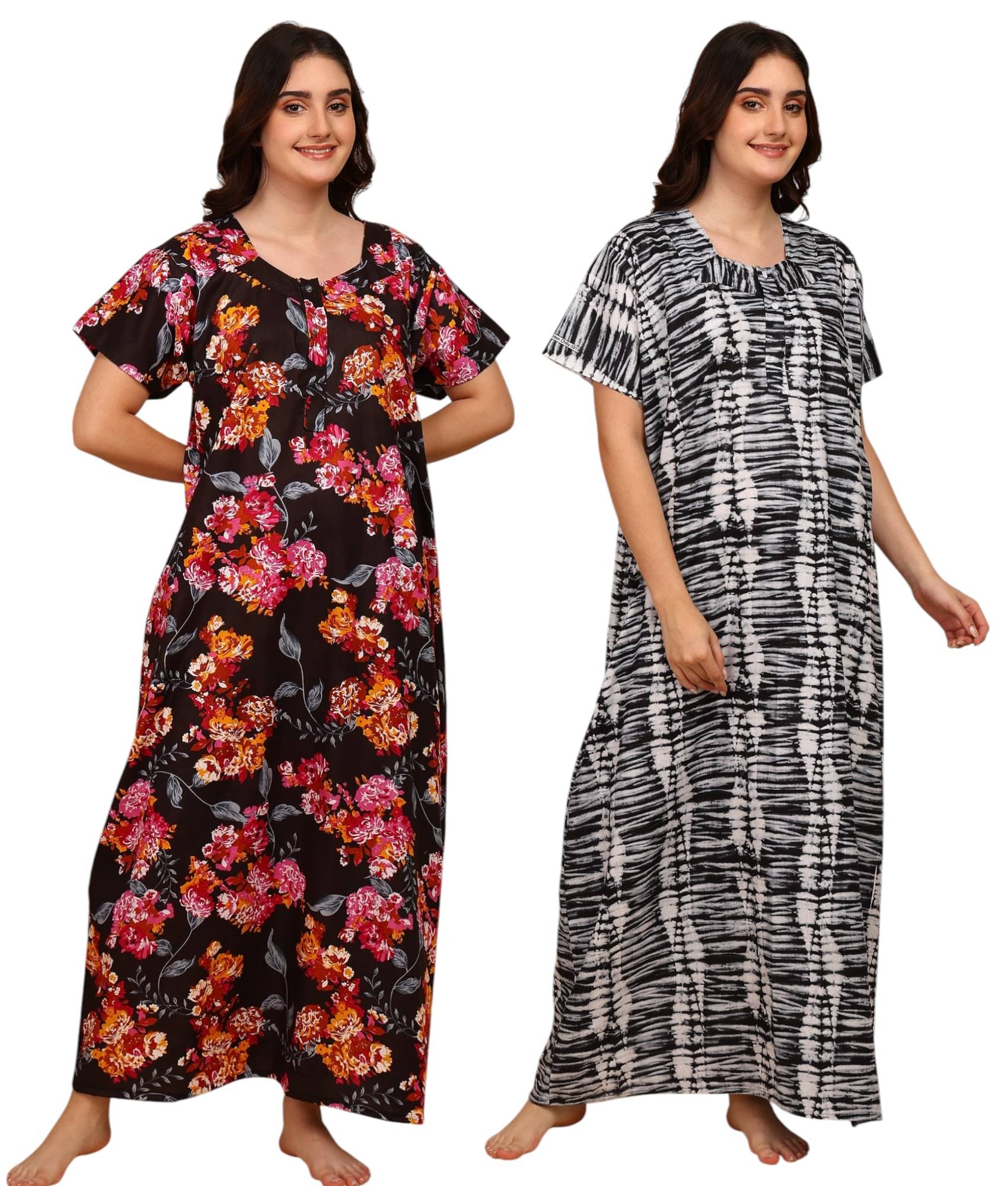     			manidhari fab Multicolor Cotton Women's Nightwear Night Dress ( Pack of 2 )