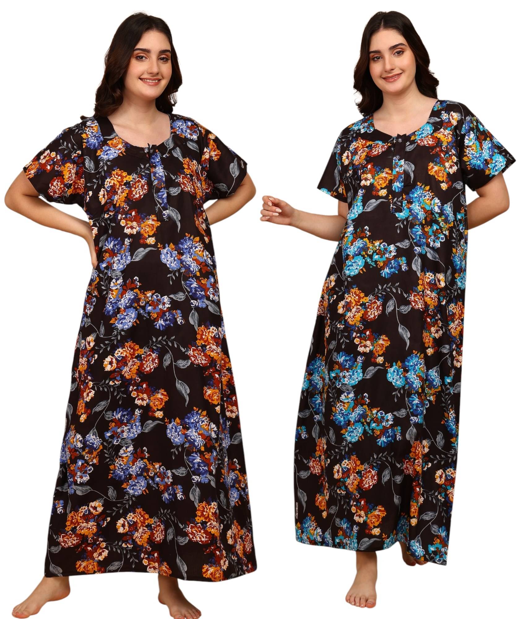     			manidhari fab Multicolor Cotton Women's Nightwear Night Dress ( Pack of 2 )