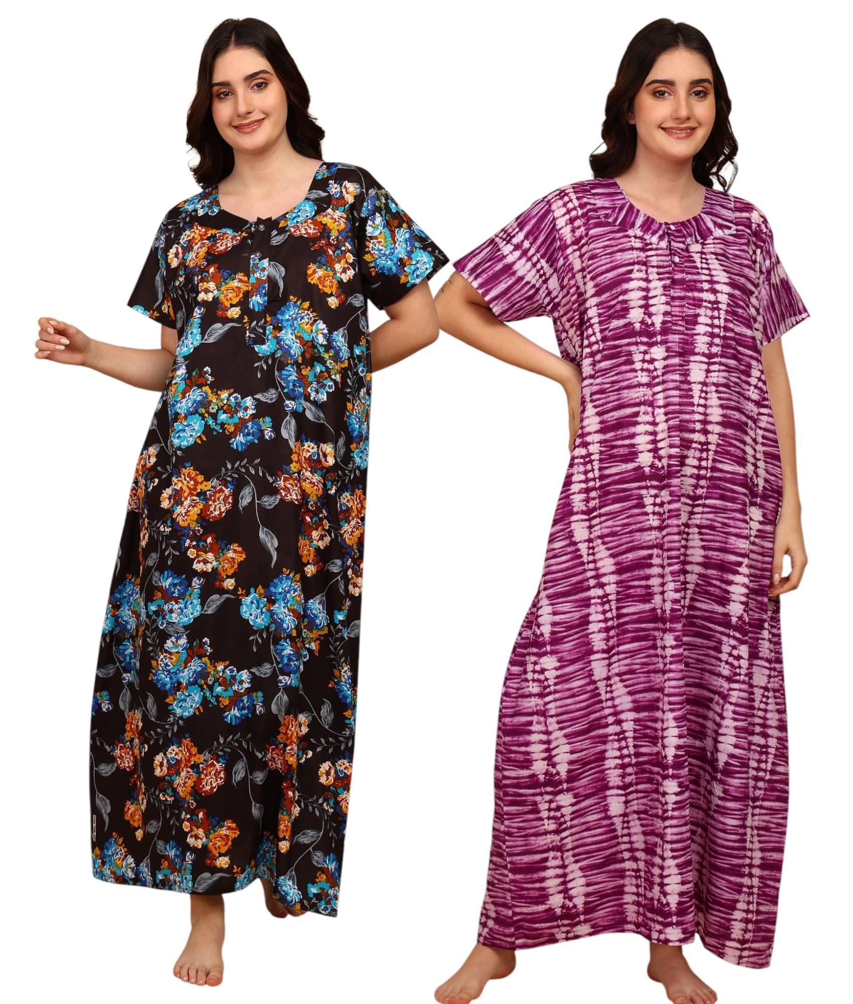 manidhari fab Multicolor Cotton Women's Nightwear Nighty & Night Gowns ( Pack of 2 ) manidhari fab Multicolor Cotton Women's Nightwear Nighty & Night Gowns ( Pack of 2 )