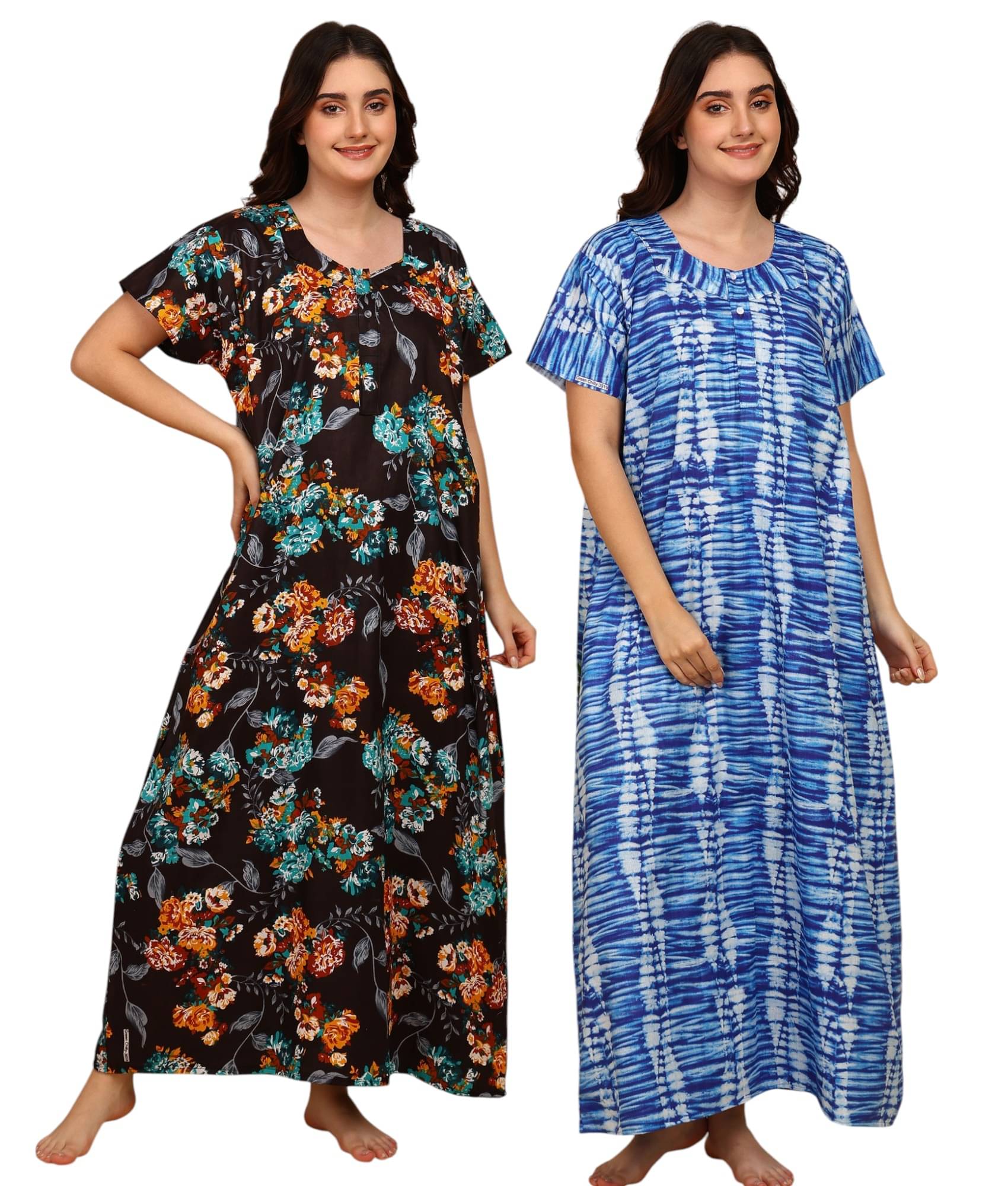     			manidhari fab Multicolor Cotton Women's Nightwear Night Dress ( Pack of 2 )
