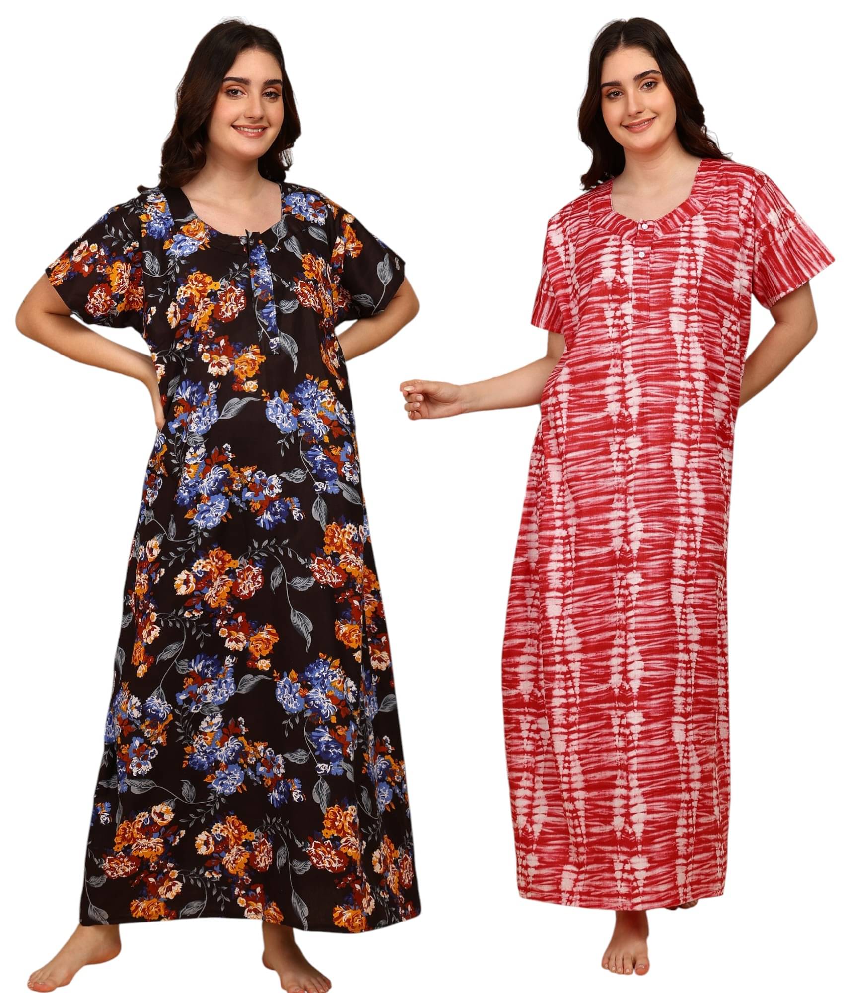     			manidhari fab Multicolor Cotton Women's Nightwear Night Dress ( Pack of 2 )