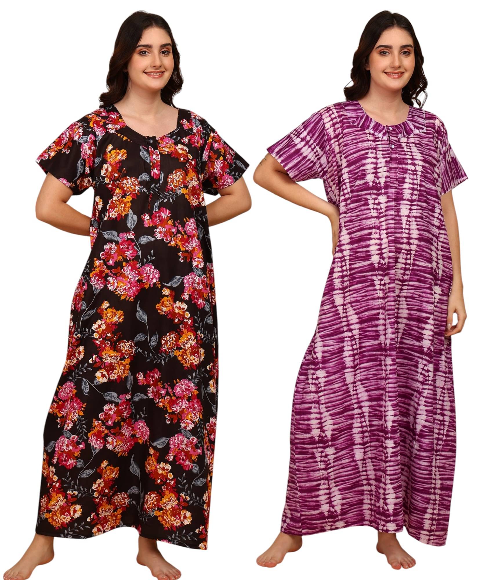 manidhari fab Multicolor Cotton Women's Nightwear Nighty & Night Gowns ( Pack of 2 ) manidhari fab Multicolor Cotton Women's Nightwear Nighty & Night Gowns ( Pack of 2 )