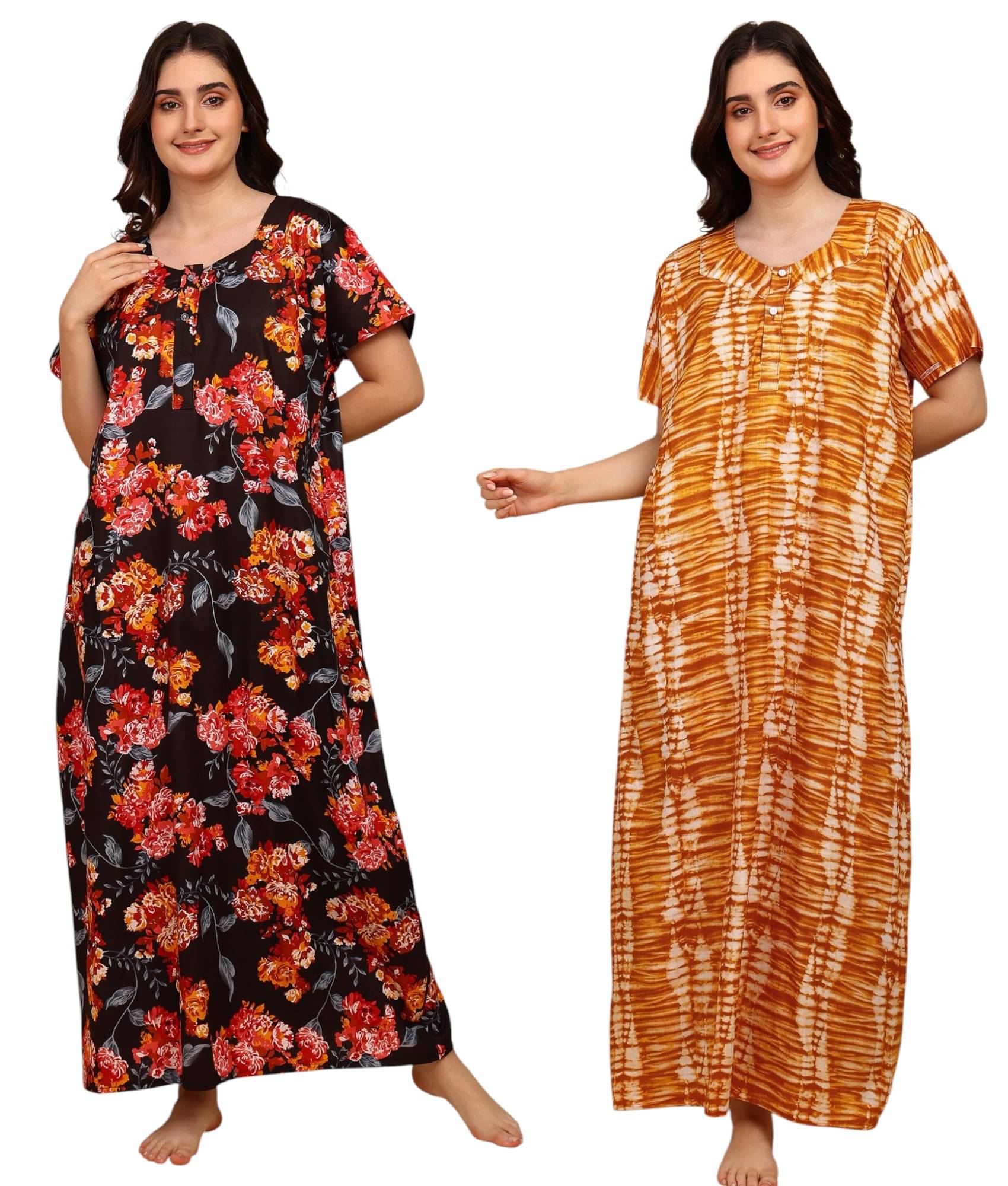 manidhari fab Multicolor Cotton Women's Nightwear Night Dress ( Pack of 2 )     			manidhari fab Multicolor Cotton Women's Nightwear Night Dress ( Pack of 2 )