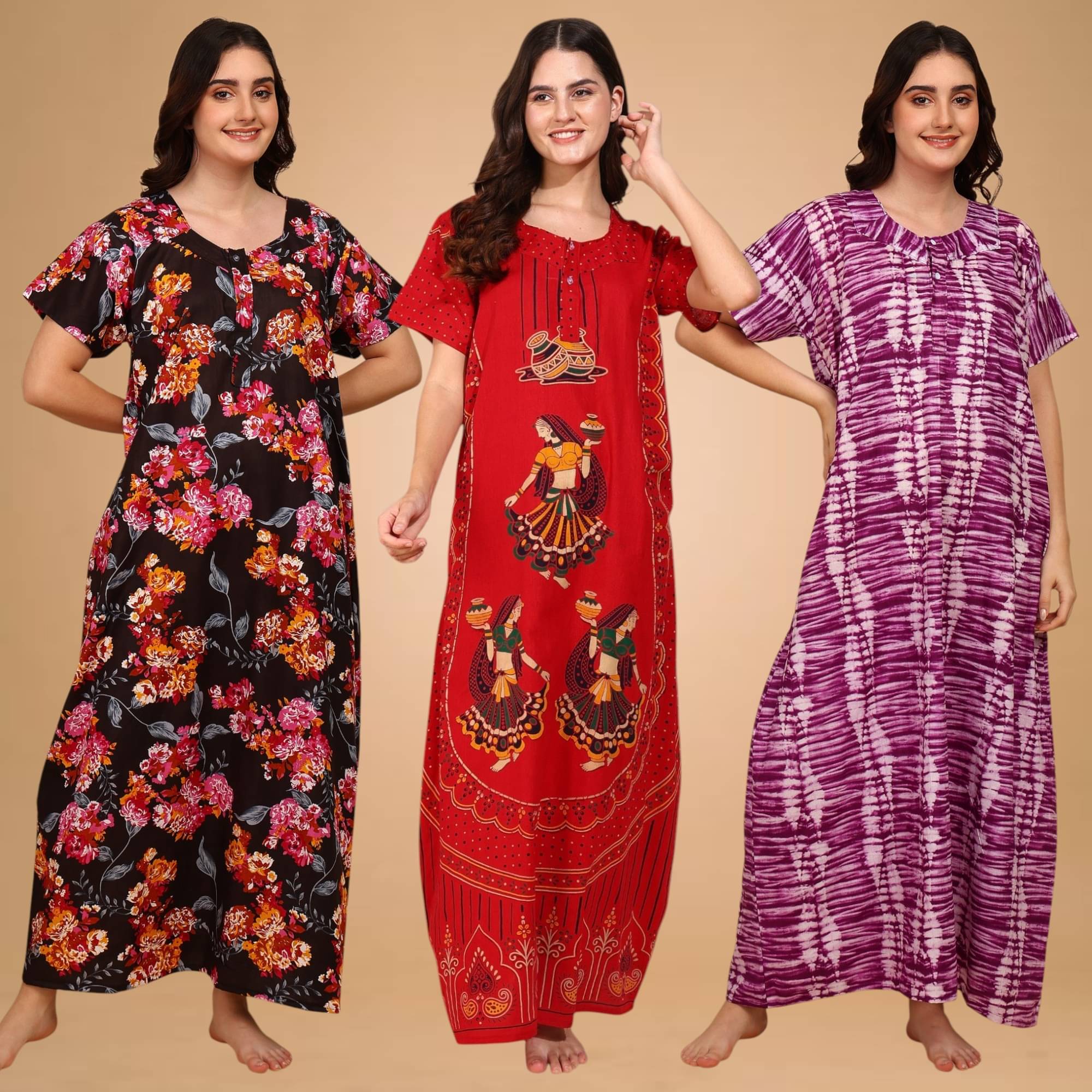     			manidhari fab Multicolor Cotton Women's Nightwear Nighty & Night Gowns ( Pack of 3 )
